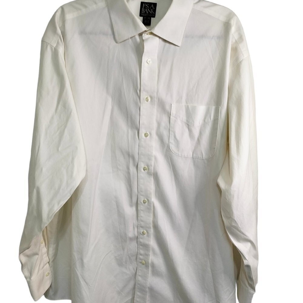 (M147) Jos A.Bank Men's Off-white Dress Shirt Size 17.5/35